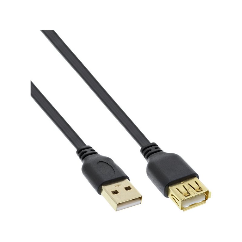 USB Flachband Verlängerungskabel, schwarz, 0,5 Meter, Stecker <-> Buc