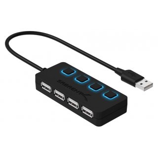 USB 2.0 4-Port HUB schwarz mit Schalter und LED