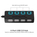 USB 2.0 4-Port HUB schwarz mit Schalter und LED